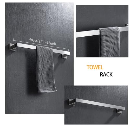 4-Piece Bathroom Hardware Set, Towel Rack Towel Bar Towel Holder Toilet Paper Holder Towel Hooks Modern Square Premium Stainless Steel Brushed Nickel Wall Mounted Bathroom Accessories Set (16inch) - color: Brushed Nickel Standard-mount, size: 16inch