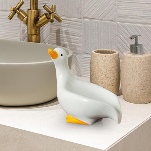 Ceramic Soap Dish Soap Holder Vivid Duck Shape Case Box Bathroom Soap Dishes Drain Tray for Kitchen Shower Bathtub Bathroom, White - color: White