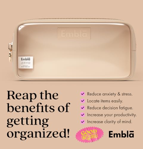 Embla Clear Cosmetic Bag Makeup Case, Clear Zipper Make Up Pouch and Toiletry Travel Tote, Cute Skincare Pouches for Women Girls, Preppy Purse Cosmetic Organizer, Small Makeup Bags, Sand | Small Tan Clear Nylon/PVC Cosmetic Bag with Zipper, Waterproof Bea