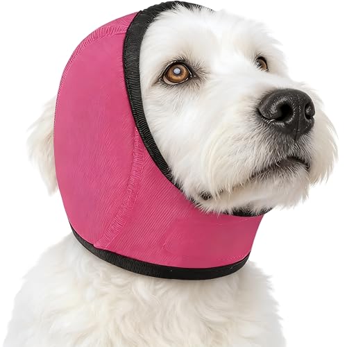 No-Flap Ear Wraps Dogs, Ear Muffs Bath Grooming, Soft Stretch Pet Ear Covers Drying Noise Comfort - color: Pink, size: Medium