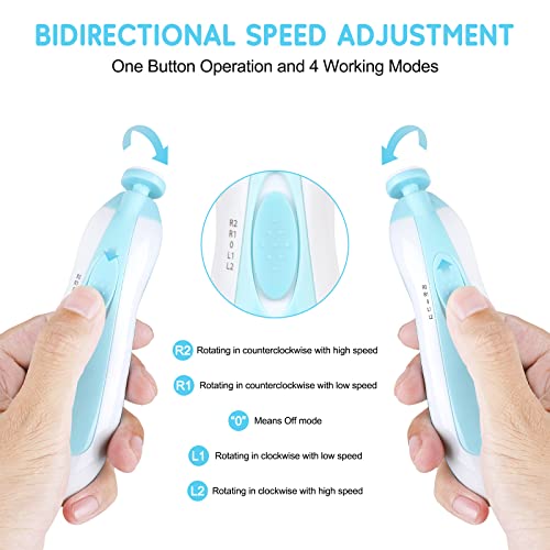 Qunlions life Baby Nail Trimmer Electric-19 in 1 Baby Nail Clippers Safe Baby Nail File Kit with Replacement Pads, Nail Clipper, Scissor, Tweezers, and Nail Files - color: Blue+