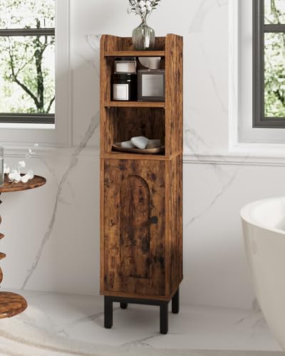 Hzuaneri Bathroom Storage Cabinet, Small Corner Floor Cabinet with Door and Shelves, Narrow Toilet Paper Holder, Bathroom Organizer with Adjustable Shelf, for Small Spaces, Rustic Brown BC08201X - color: Rustic Brown, size: 7.9"D x 7.9"W x 32.7"H