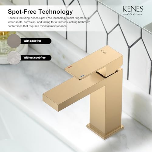 KENES Champagne Bronze Bathroom Faucet 1 Hole, Single Handle Gold Bathroom Sink Faucet, Vanity Faucet with Pop Up Drain and Supply Lines, LJ-9031-CB - color: Champagne Bronze, size: Short