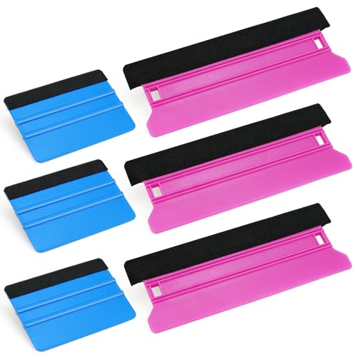 6 Pack Vinyl Wrap Squeegee Set - 8.3” & 3.9” Felt Edge Scrapers for Car Window Tint, Adhesive Vinyl, Decals, Wallpaper, Auto Wrap, and Craft Projects | Perfect for Smooth, Bubble-Free Application - color: Purple Blue