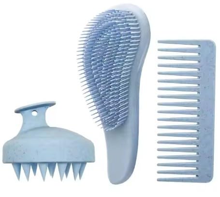 Wheat Straw Hair Brush and Comb Set - 100% Eco-Friendly - Wide Tooth Comb, Brush, and Scalp Massager Reduces Frizz & Promotes Healthy Hair Growth (3pc Combo) - color: Green