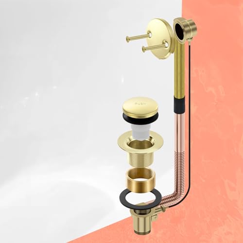 Gold Bathtub Drain Tip-Toe Tub Trim Set with Two-Hole Overflow Faceplate Bathroom Tub Drains Replacement Conversion Tub Drain Kit Assembly with Universal Fine & Coarse Thread - color: Gold
