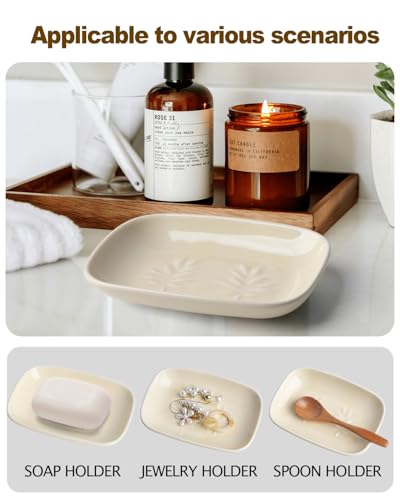 Ceramic Soap Dish for Bathroom and Kitchen, Non-Slip Bar Soap Holder with Fast Drain Design, Soap Saver Tray for Sink,Yellow