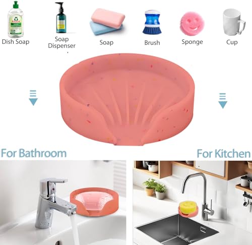 Silicone Bathroom Soap Dishes, Self Draining Waterfall Bar Soap Holder & Saver, Dish Soap Tray, Sponge Holder, 13 Non-Slip Suction Cups Dishwasher Safe for Bathroom Kitchen Shower Sink Organizer Red - color: Red