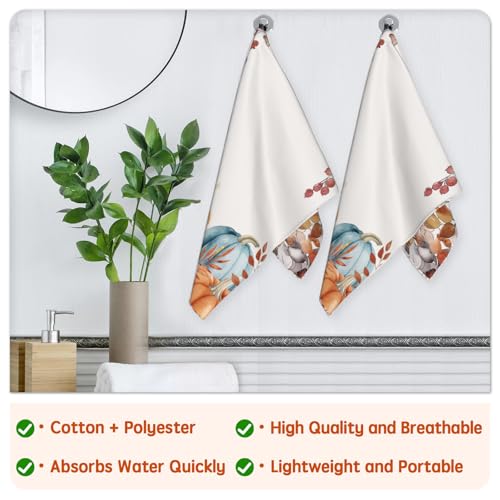 Fall Hand Towels for Bathroom 14.4 x 28.3 Inch Orange Blue Pumpkin Bath Towel Set of 2 Autumn Leaf Hand Towel Thanksgiving Kitchen Towels for Bathroom Hotel Gym Spa Decor - color: Fall Blue