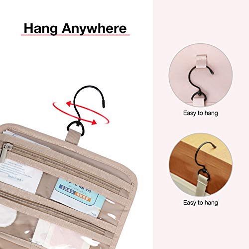BAGSMART Toiletry Bag Hanging Travel Makeup Organizer with TSA Approved Transparent Cosmetic Bag Makeup Bag for Full Sized Toiletries, Large-Pink - color: Pink, size: Large