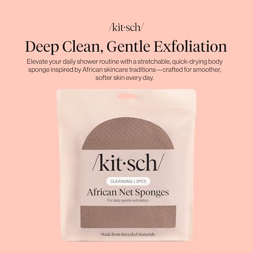 Kitsch African Net Sponge – Exfoliating Body Scrubber for Cleansing & Gentle Daily Exfoliation – Stretchable Bath Sponge for Hard-to-Reach Areas, Long-Lasting Shower Essential - Rosewood, 3 Pcs - color: Rosewood