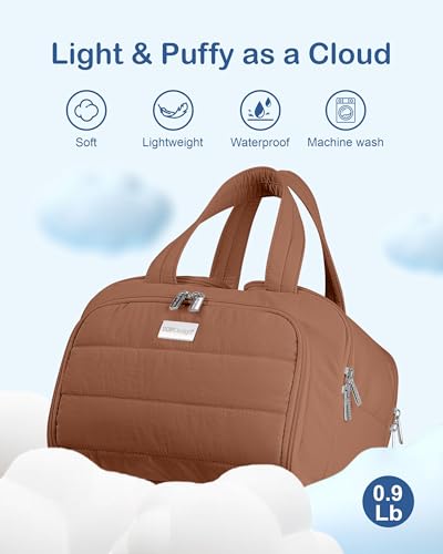 TOPDesign Travel Toiletry Bag for Women, Puffer Large Toiletry Bag, Lightweight Cosmetic Makeup Organizer with Handle for Traveling, Accessories, Essentials, Toiletries (Brown) - color: Brown