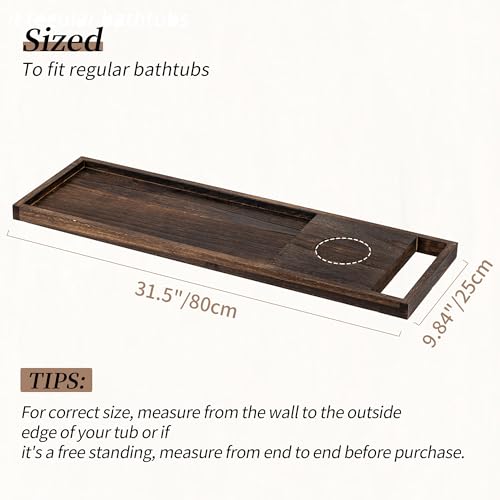 Hanobe Bathtub Tray Bath Caddy: 31" Wooden Tub Shelf with Handles Simplicity Farmhouse Rustic Wood Board for Bathroom Organizer Home SPA