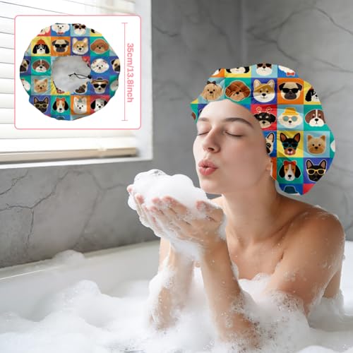 Funny Dog Reusable Shower Cap Cute Double Layer Waterproof Shower Caps Large Elastic Hair Cover Adjustable Hair - Drying Caps for Woman Man Bath SPA Travel One Size Fits Most - color: Funny Dog
