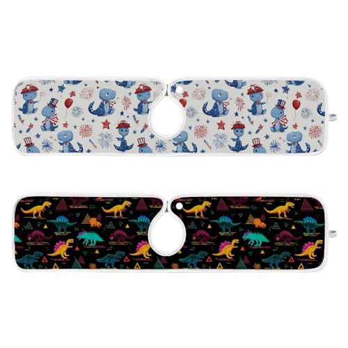 Blue Dinosaurs Fireworks 4th July Sink Mat for Faucet Sink Splash Guard Faucet Handle Drip Catcher for Kitchen Bathroom Absorbent Microfiber Dish Dryin - color: Blue Dinosaurs Fireworks 4th July, size: 30x5.5in x2
