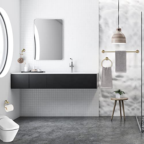 4 Piece Gold Bathroom Hardware Set - Brushed Gold Bathroom Accessories, 23.6 Inch Towel Bar | Towel Hook | Toilet Paper Holder | Hand Towel Holder - color: Light Gold
