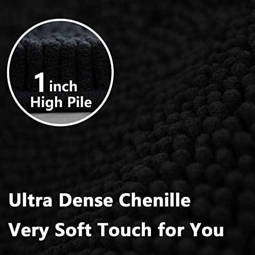 BOANKODU Bathroom Rug Sets, Absorbent Chenille Bath Rugs Non-Slip, 32x20 Inch + 20x20 Inch U Shape, Machine Washable (Black) - color: Black, size: 20" x 32" + 20" x 20" (U-Shape)