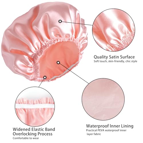 Shower Caps for Women, 4 PCS Elastic and Reusable Bath Caps, Double Layers Shower Cap Reusable Waterproof, Bathing Shower Caps, Environmental Bath Hair Protection Cap - Solid Color B - color: Solid Color B 4 PCS/Set