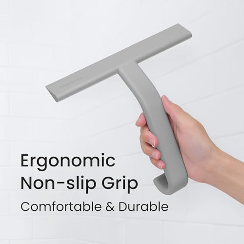 dancemoon JustHang Shower Squeegee for Glass Doors, All-One-Piece Award-Winning Silicone Squeegee with Built-in Hook for Bathroom, Window, Mirror, Tile Wall, Car, Streak-Free Cleaner Tool,10-Inch Gray - color: Dark Gray, size: 10 Inches