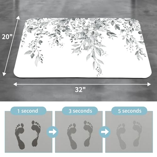Gibelle Eucalyptus Leaves Bath Mat Rug Set 2 Piece, Super Absorbent Quick Dry Bathroom Rug Set, Non Slip Rubber Backed Bathroom Floor Mat for Tub Shower Sink (20"x32"+20"x32", Grey) - color: A005, size: 20" x 32" (2pcs)