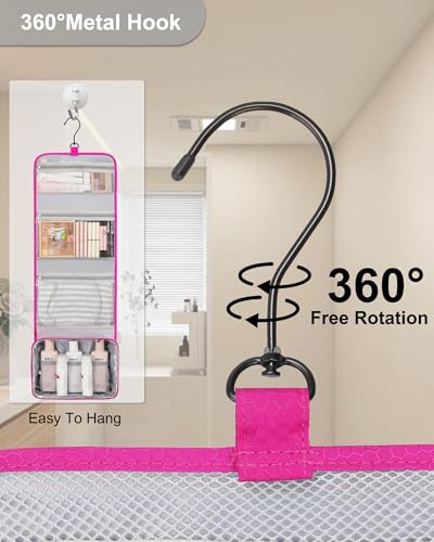 Relavel HangingTravel Toiletry Bag for Women, Large Capacity Toiletries Bag, Travel Essentials Organizer, Hanging Makeup Case for Accessories, Waterproof Bathroom Shower Bag (hot pink) - color: 01 Hot Pink, size: Large