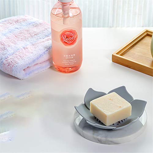 Silicone Soap Dish with Drainage, Flower Shape Soap Holder for Shower & Sink, Non-Slip Soap Saver Tray for Bathroom & Kitchen, Quick Dry Design, 2 Pack