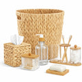 Teenyyou 9-piece Handwoven Wicker Bathroom Set, 15L / 4 Gallon Natural Water Hyacinth Trash Can, Tissue Holder, Soap Dispenser, Toothbrush Cup, Vanity Tray & Storage Jars