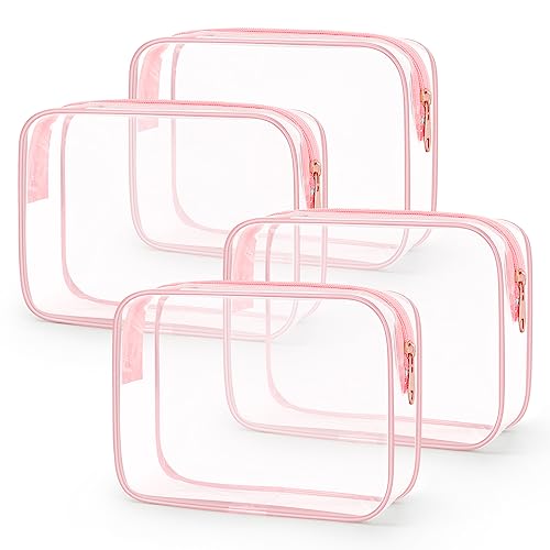 Wedama TSA Approved Toiletry Bag, Cosmetic Bags 4 Pack with Zipper Carry on Airline Airport Travel Accessories, PVC Makeup Bags for Travel, Quart Size Travel Bags for Men and Women-Pink - color: Pink, size: 4 Pack, Medium