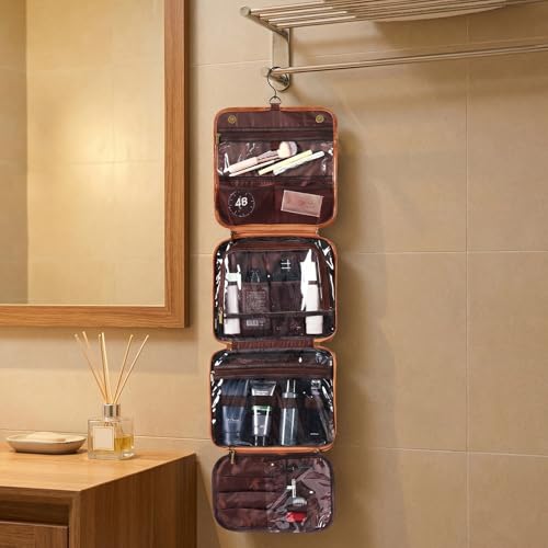 OXYEFEI Personalized Hanging Travel Toiletry Bag Gift for Men,Engraved Initial PU Leather Mens Large Toiletry Travel Essential Organizer Dopp Kit Shaving Bag for Him Birthday (J, Light Brown) - style: J