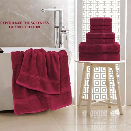 GOLD TEXTILES Premium Bath Towels Set (Pack of 4,27 x 54) 100% Ring-Spun Cotton Bathroom Towels for Hotel, Spa, Soft and Absorbent (27 x 54, Red Wine - 4 Pcs) - color: Red Wine, size: 4 Pack 27x54