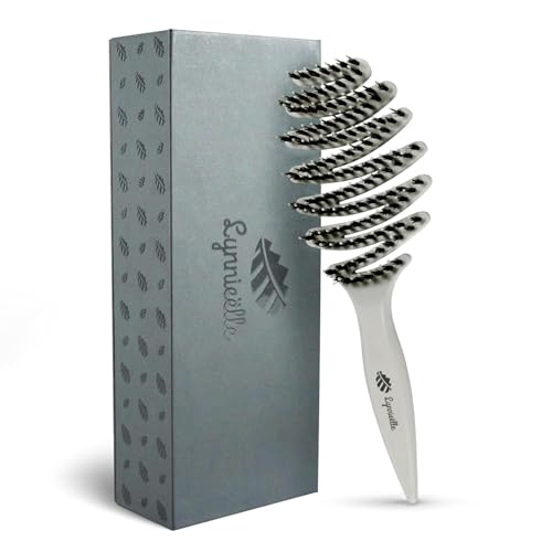 Wet Natural Boar Bristle Hair Brush for Fine Hair - A Great Gift | Smoothing Vented Detangling, Hair Texture, Gentle Scalp Feel, for Women and Men, Paddle, Frizz, Thin Hair, High Quality - color: Light Gray