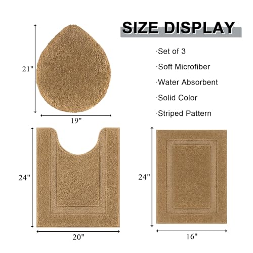 SHACOS Microfiber Bathroom Rugs Set of 3 with Toilet Lid Cover Non Slip | Washable Bath Mat Absorbent Bathroom Carpet 16"x24"+U Shape Toilet Rug 20"x24"+Toilet Lid Cover 19"x21", Mustard - color: Mustard, size: 16"x24"+U-Shape 20"x24"+Lid Cover 19"x21"