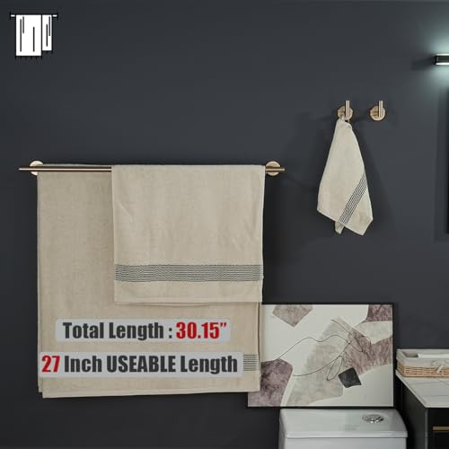 JQK Double Bath Towel Bar, 30 Inch 304 Stainless Steel Thicken 0.8mm Towel Rack for Bathroom, Towel Holder Champagne Bronze Wall Mount, Useable Length 27 Inch, TB100L27-CB - color: Champagne Bronze, size: 30 Inch