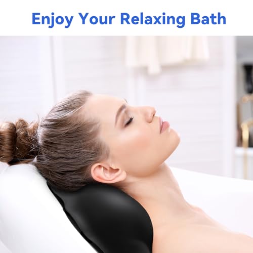 Goowin Bath Pillows for Tub, New Generation Skin-Friendly Silicone Bath Pillow, Luxury Bathtub Pillow for Head and Neck, Powerful Suction Tub Pillow for Bathtub with Inflatable Airbag (Black) - color: Black