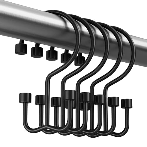 Amazer Black Shower Curtain Hooks, 12PCS Minimalist Simple Double Shower Curtain Rings, Rust-Resistant Metal Shower Hooks, Cylinders Shower Rings for Bathroom Shower Rods Curtains - color: Black, style: Cylinders - Double Hooks
