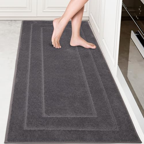 PURRUGS Machine Washable Kitchen Runner Rug 32" x 70", Non-Slip/Skid Hallway Runner Rug, Super Absorbent Soft Area Rug for Kitchen, Hallway & Laundry, Rolled Packaging, Grey - color: Grey, size: 32" X 70"