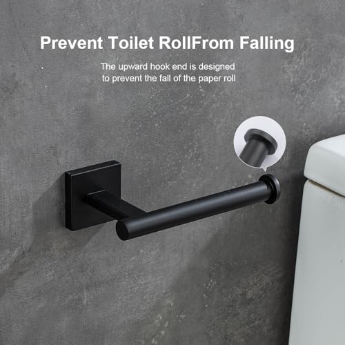 Matte Black Toilet Paper Holder Wall Mount, SUS304 Stainless Steel Bathroom Tissue Roll Holder, Heavy Duty No-Wobble Square Design, Fingerprint Resistant, Hardware Included - color: Matte Black