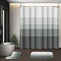 Striped Grey Shower Curtain Set with Toilet Lid Cover and Non-Slip Rugs for Bathroom, Minimalist Neutral Ombre 4 Pcs Shower Curtain, Modern Bathroom Set with 12 Hooks - color: Ombre Grey