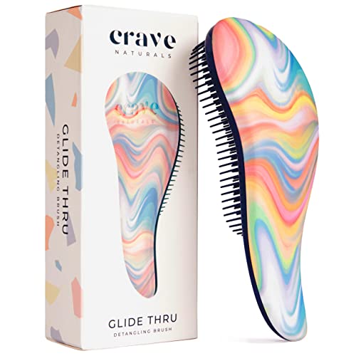 Crave Naturals Glide Thru Hair Brush - Detangler Brush for Curly, Straight, Wet or Dry Hair - Gentle Detangling Brushes for Adults, Kids, Toddlers - Hair Accessories for Women - 7.5x3" Soft Hazy Swirl - color: Soft Hazy Swirl, size: 1 Pack (Regular)