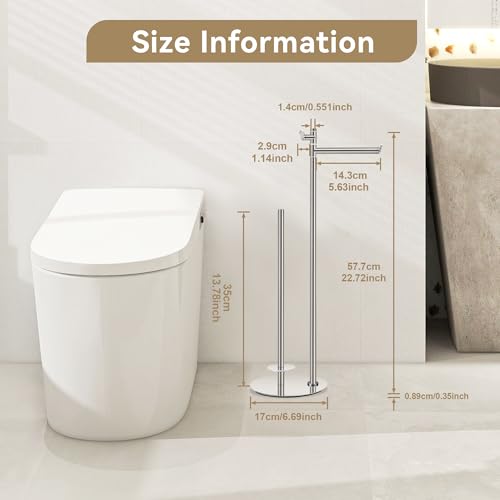 BGL Toilet Paper Holder Stand, SUS304 Stainless Steel Brushed Nickel, Weighted Base, Holds 5 Jumbo Rolls, Space-Saving Modern Bathroom Storage with Built-in Hook - color: Stainless Steel