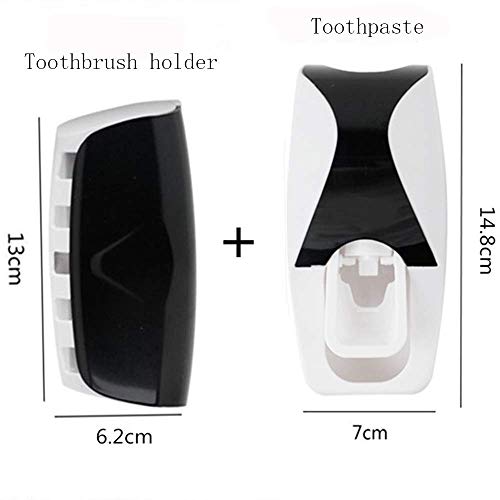 RC Auto Toothpaste Dispenser, Hands Free Toothpaste Squeezer Wall-Mount Toothbrush Holders Bathroom Organizer with 2 Hooks, Sticks & Cleaning Brush White
