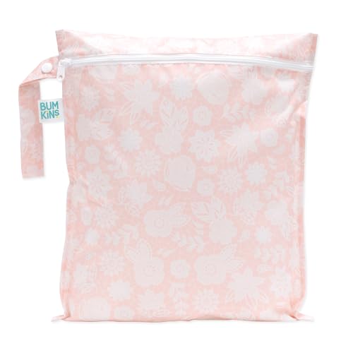 Bumkins Waterproof Wet Bag for Baby, Travel, Swim Suit, Cloth Diapers, Pump Parts, Pool, Beach, Gym Clothes, Toiletry, Hook to Stroller, Daycare, Zipper Reusable Wetdry Packing Pouch, Lace Pink - color: D3 Lace, style: Wet Bag