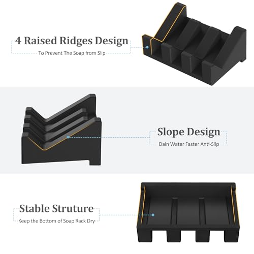 Silicone Soap Dish,1PCS Self Draining Bar Soap Holder for Shower,Black | Self draining silicone soap dish with drainage,waterfall design keeps bar soap dry,extended soap holder for shower,bathroom - color: 1black