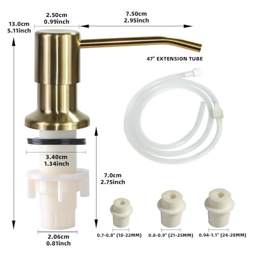 Soap Dispenser for Kitchen Sink, Built in Sink Soap Dispenser, Countertop Soap Dispenser Pump with 47" Extension Tube kit, No Need to Fill Little Bottle Again, Golden - color: Golden