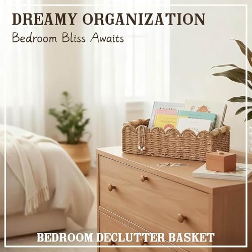 CubesLand Bathroom Basket Organizer, Toilet Tank Paper Storage Baskets 2-Pack, Scalloped Decorative Basket for Countertop w/Handle, Wicker Basket for Bathroom Decor, Home Decor, Living Room, Neutral - color: Neutral