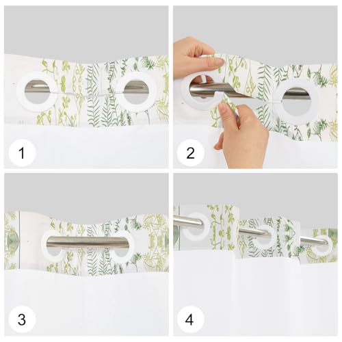 No Hook Plant Shower Curtain with Snap in Liner, 71x74 Inch | Sage Green Leaf Pattern Shower Curtains for Bathroom, Mesh Top Window Waterproof Washable Fabric - color: Green Botanical