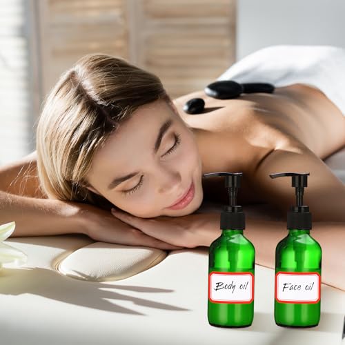 Tanlade 12 Pcs Glass Pump Bottle Dispenser 4 oz Travel Bottles with Pump Refillable Glass Containers for Toiletries Lotion Liquid Soap Shampoo Essential Oils Cosmetic Travel Accessories(Green) - color: Green