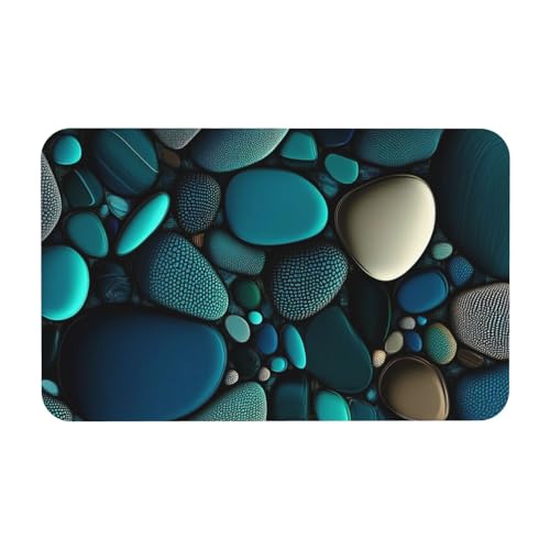Blue Pebbles Bath mats Quick Dry Absorbent Bath Rugs Rubber Non Slip Bath Mat for Bathroom Floor Tub Shower Sink 16"×24" - color: Blue Pebbles, size: 16"x24"
