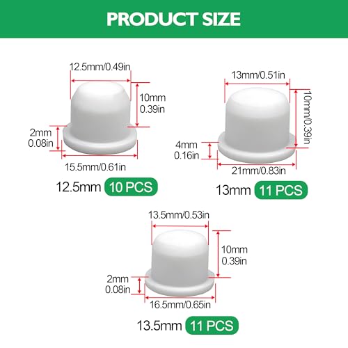 EASYEAH 3 Sizes 12.5/13/13.5 mm Silicone Plugs 1/2 inch T-Shaped Soft Flexible Rubber Stopper Waterproof Seal Button Plug for 0.49-0.53 in Hole, White, 32 Pcs - size: 12.5-13.5mm(0.49-0.53")