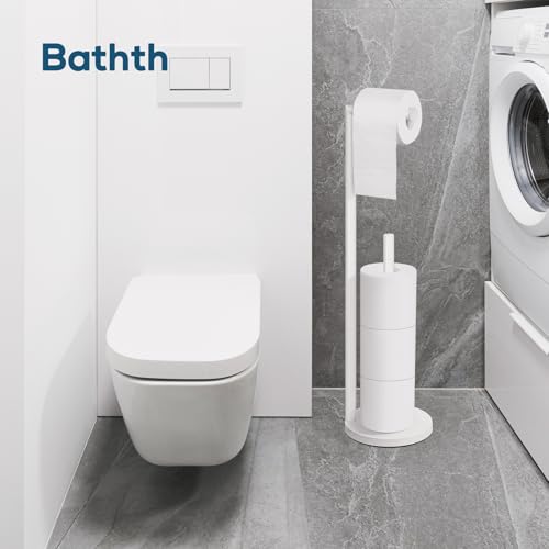 Toilet Paper Holder Stand,Toilet Paper Holder Free Standing,White Toilet Stand Holder for 4 Rolls,Toilet Paper Storage by Bathth - color: White